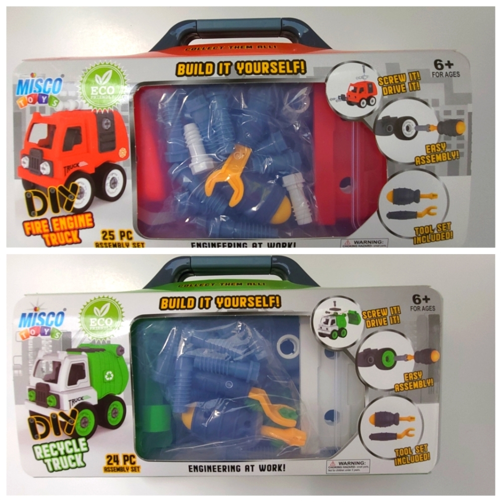 NWT Misco Toys Build It Yourself Fire Engine and Recycle Truck Bundle